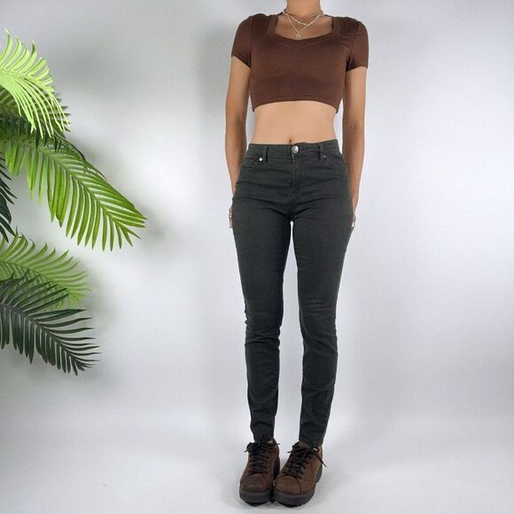 Women's Vintage Y2K Green Indie Fairy Grunge Casual Mid Rise Skinny Jeans / 4/27 - Picture 4 of 5